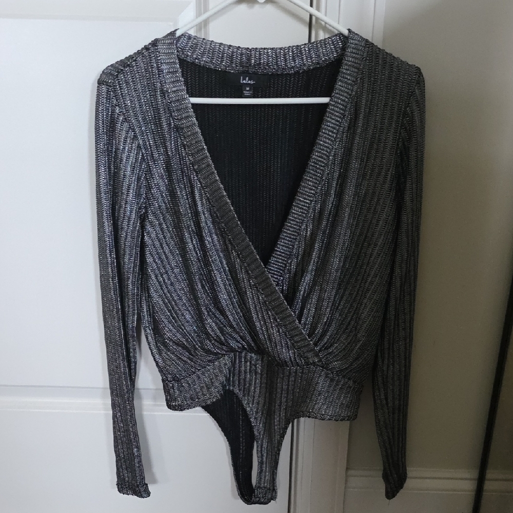 Silver and Black Long Sleeve Bodysuit